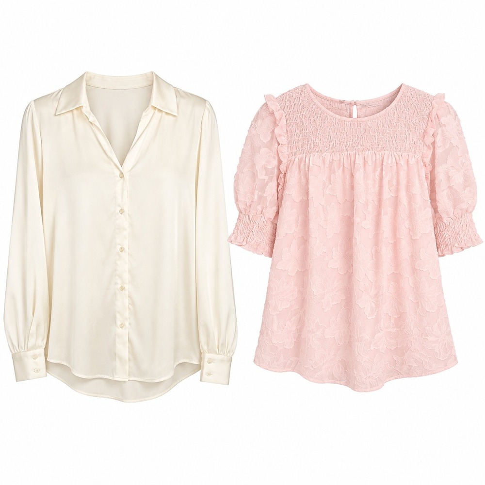 Women's Blouse Lot Size Large Maison d'Amélie Satin + Dokotoo Pink Ruffle Top